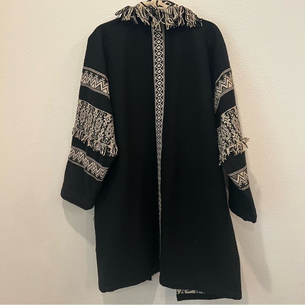 Passports Pier 1 Imports Vintage Wool Tribal Western Open Long Coat Frin… - Picture 6 of 12